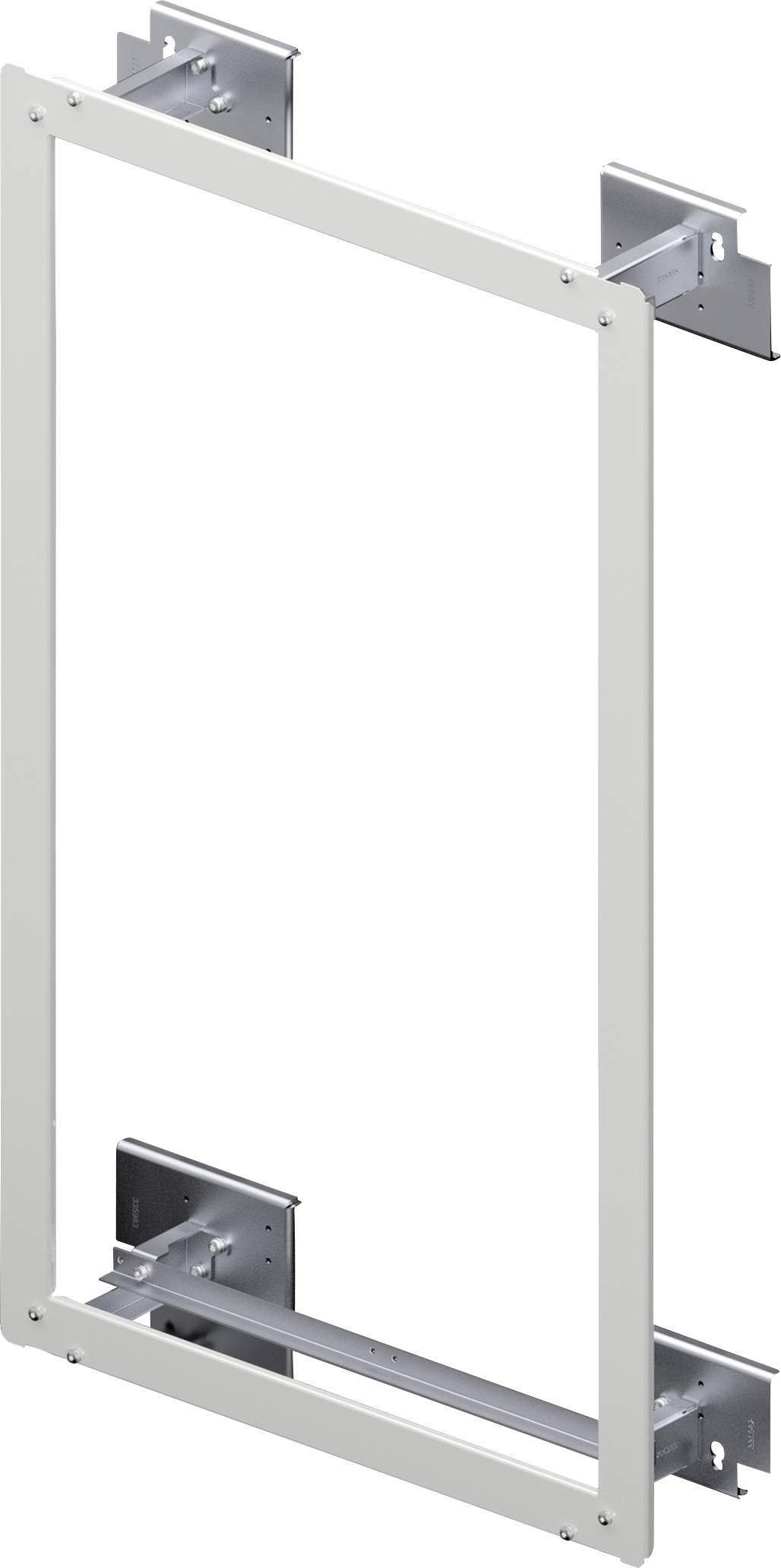 Metallrahmen für Wandhalterung, bestehend aus rechteckigem Rahmen mit zwei horizontalen Verstrebungen und mehreren Befestigungspunkten.