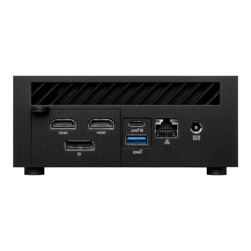 Rückansicht eines elektronischen Geräts mit mehreren Anschlüssen, darunter HDMI, USB, LAN und ein Netzanschluss.