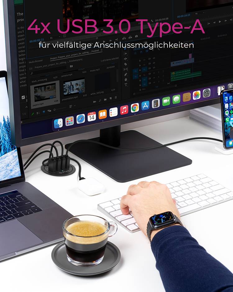 ICY BOX 60123 USB-Hub 4 Port USB-A USB 3.1 Gen1 5 GBit/s Schwarz IB-HUB1403