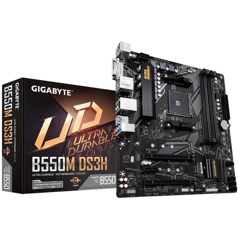 Gigabyte B550M DS3H Mainboard Sockel (PC) AMD® AM4 Formfaktor (Details) Micro-ATX Mainboard-Chipsatz AMD® B550