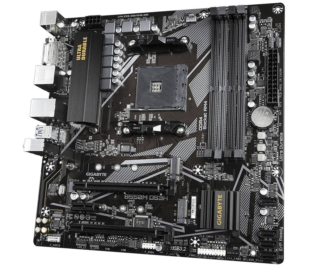 Gigabyte B550M DS3H Mainboard Sockel (PC) AMD® AM4 Formfaktor (Details) Micro-ATX Mainboard-Chipsatz AMD® B550
