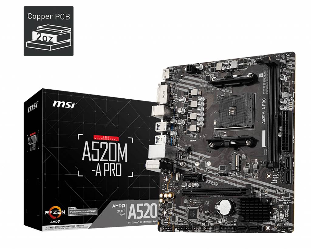 MSI A520M-A PRO Mainboard Sockel (PC) AMD® AM4 Formfaktor (Details) Micro-ATX Mainboard-Chipsatz AMD® A520