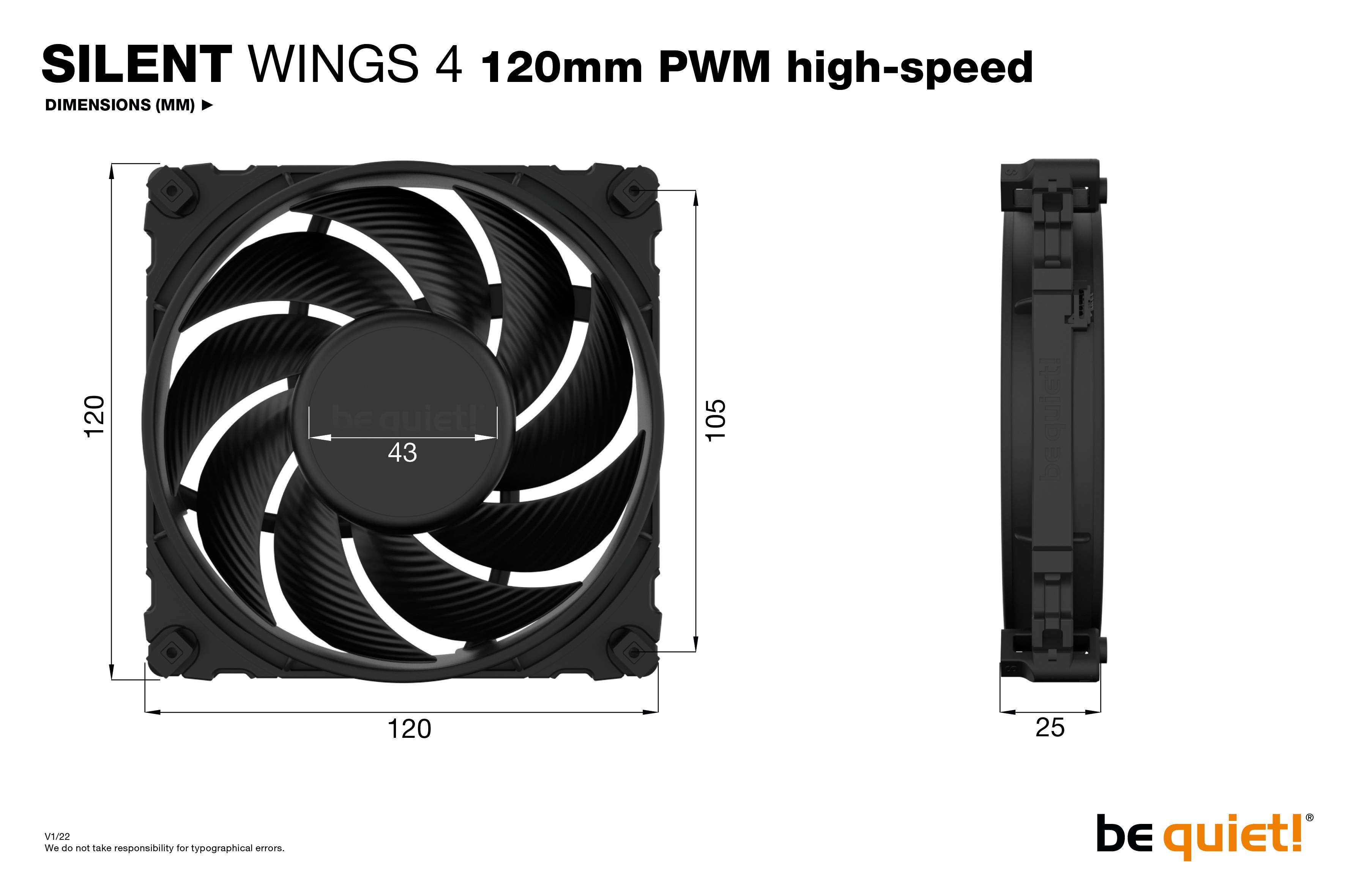 BeQuiet SILENT WINGS 4 PC-Gehäuse-Lüfter Schwarz (B x H x T) 120 x 25 x 120mm