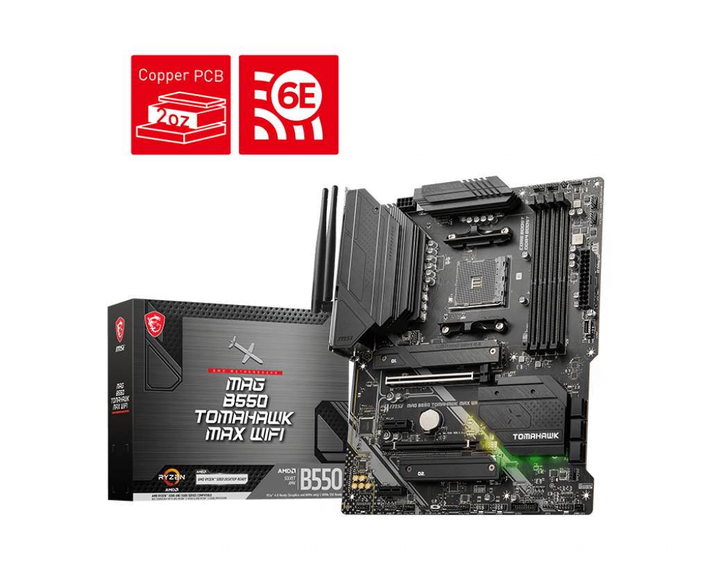 MSI MAG B550 TOMAHAWK MAX WIFI Mainboard Sockel (PC) AMD® AM4 Formfaktor (Details) ATX Mainboard-Chipsatz AMD® B550