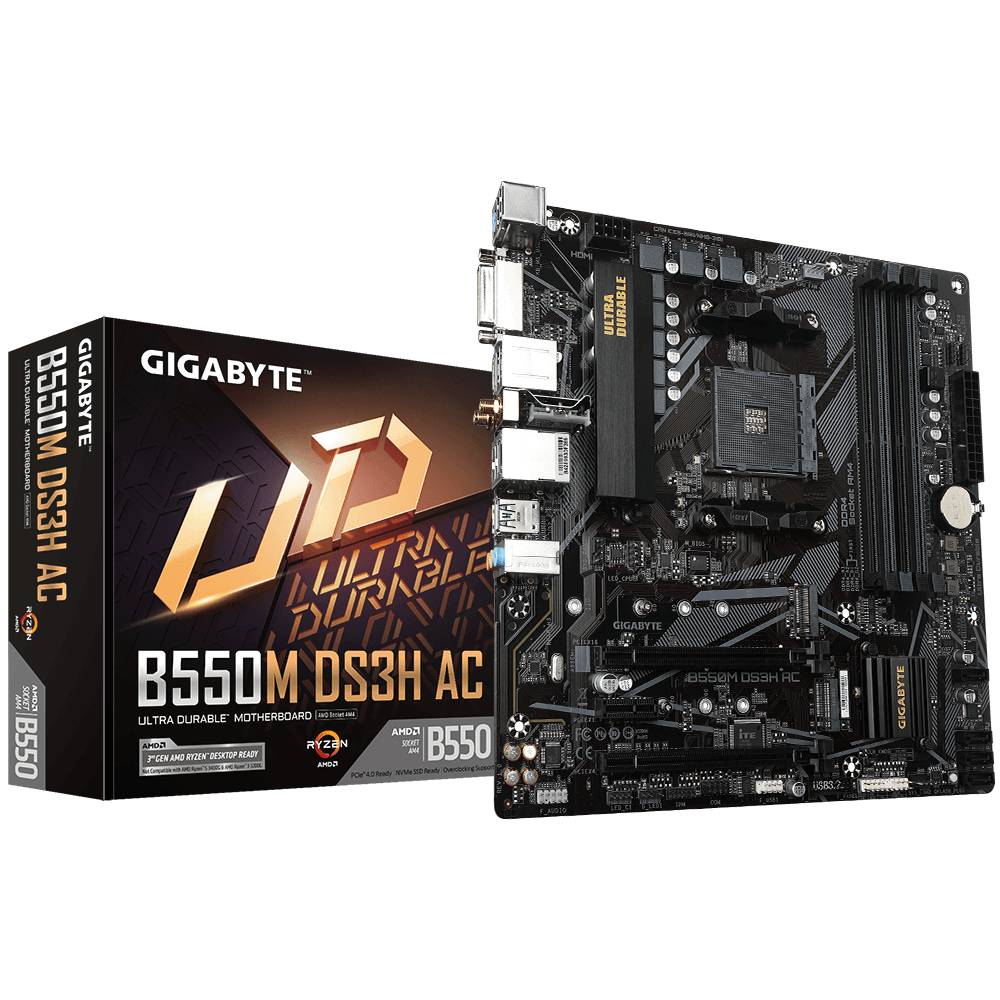 Gigabyte B550M DS3H AC Mainboard Sockel (PC) AMD® AM4 Formfaktor (Details) Micro-ATX Mainboard-Chipsatz AMD® B550