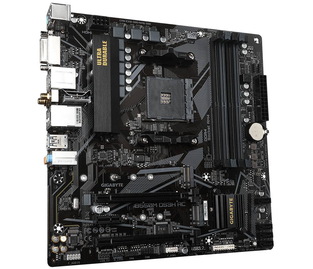 Gigabyte B550M DS3H AC Mainboard Sockel (PC) AMD® AM4 Formfaktor (Details) Micro-ATX Mainboard-Chipsatz AMD® B550