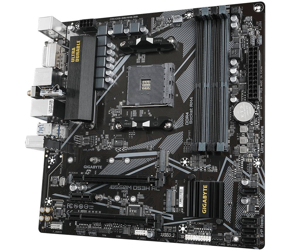 Gigabyte B550M DS3H AC Mainboard Sockel (PC) AMD® AM4 Formfaktor (Details) Micro-ATX Mainboard-Chipsatz AMD® B550