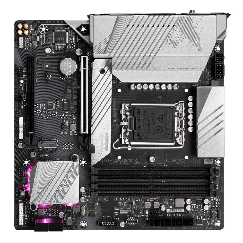 Gigabyte B760M AORUS ELITE AX Mainboard Sockel (PC) Intel® LGA 1700 Formfaktor (Details) Micro-ATX Mainboard-Chipsatz Intel® B760