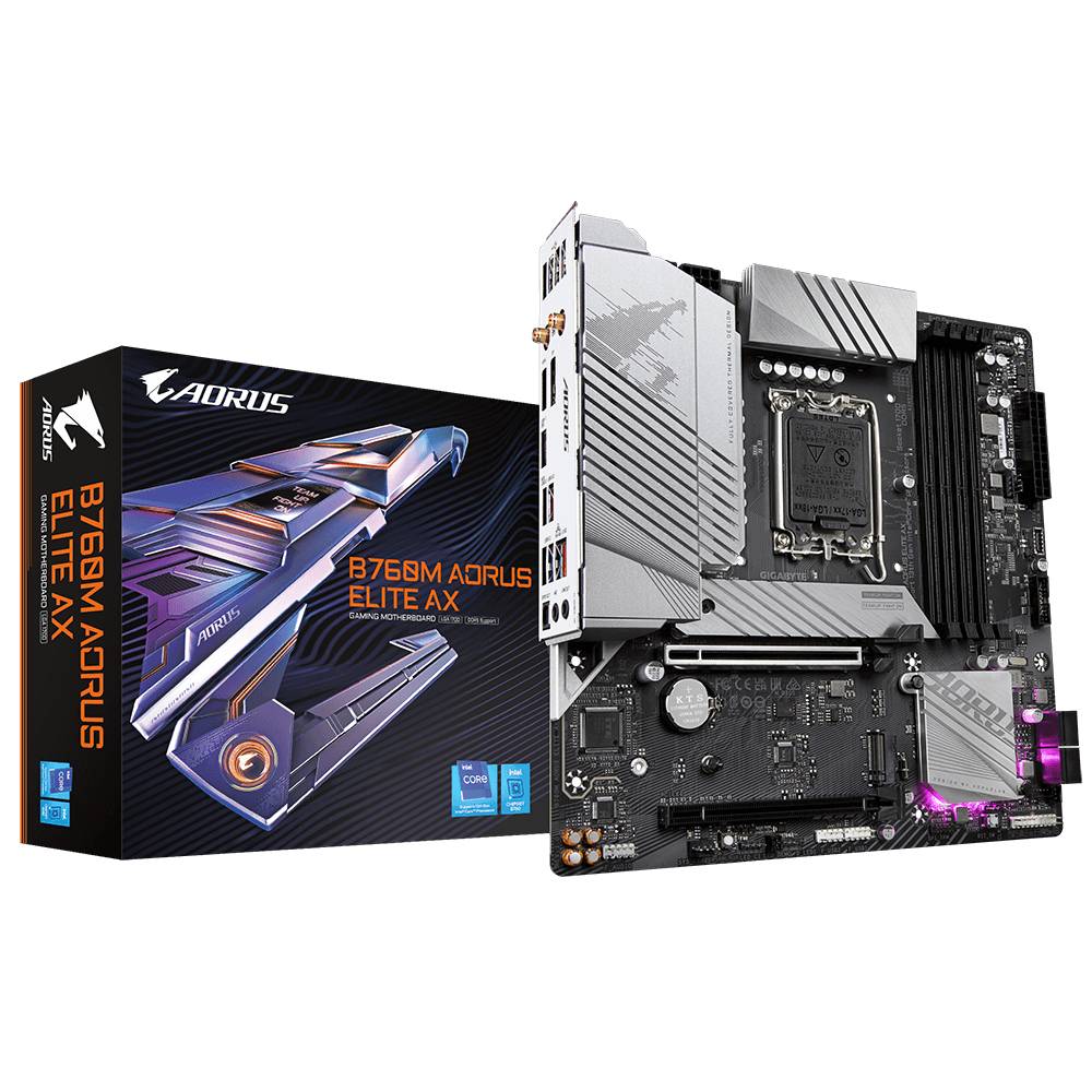 Gigabyte B760M AORUS ELITE AX Mainboard Sockel (PC) Intel® LGA 1700 Formfaktor (Details) Micro-ATX Mainboard-Chipsatz Intel® B760