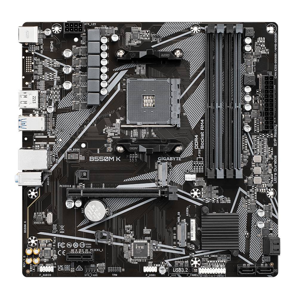 Gigabyte B550M K 1.0 Mainboard Sockel (PC) AMD® AM4 Formfaktor (Details) Micro-ATX Mainboard-Chipsatz AMD® B550