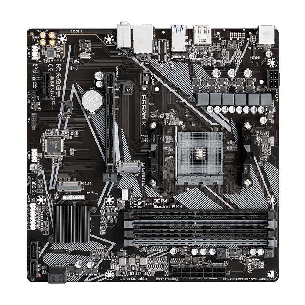 Gigabyte B550M K 1.0 Mainboard Sockel (PC) AMD® AM4 Formfaktor (Details) Micro-ATX Mainboard-Chipsatz AMD® B550