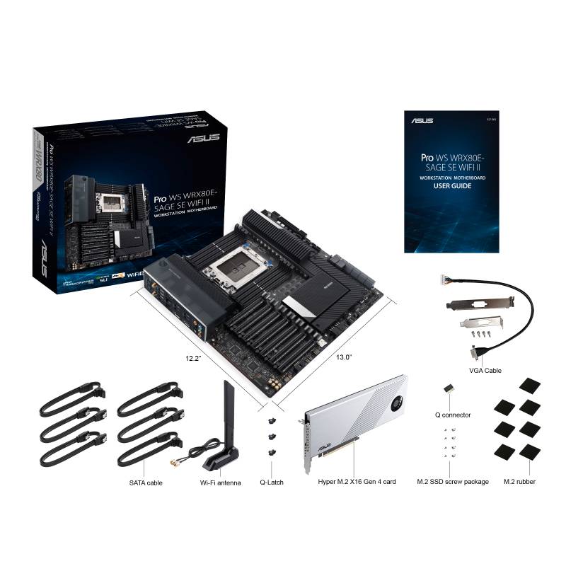 Asus Pro WS WRX80E-SAGE SE WIFI II Mainboard Sockel (PC) AMD® sWRX8 Formfaktor (Details) ATX Mainboard-Chipsatz AMD® WRX80