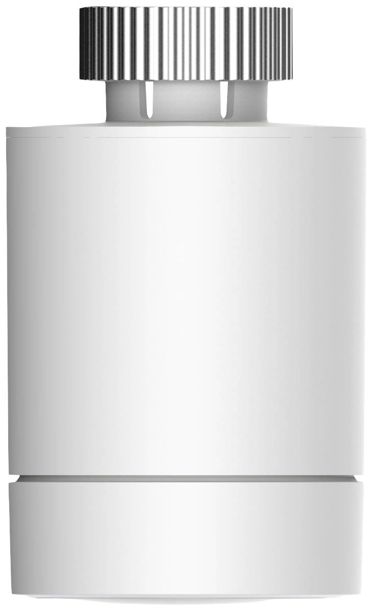 Ein weißer, zylindrischer Behälter mit geriffeltem, silbernem Schraubverschluss; möglicherweise eine Flasche oder ein Behälter.