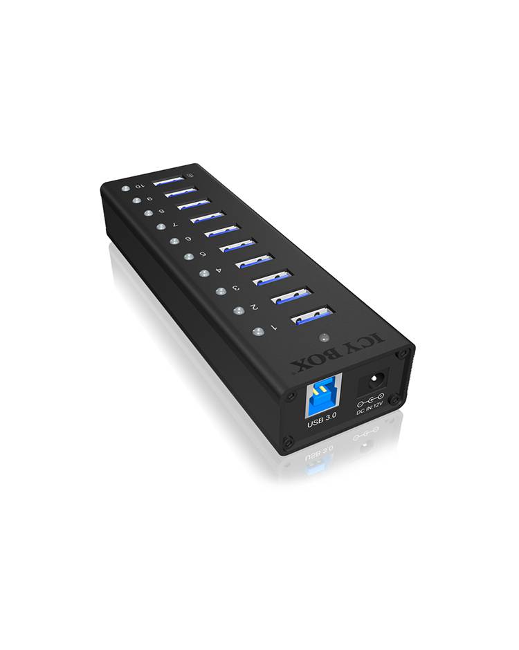 IB-AC6110, 10 Port USB 3.0 Hub, inkl. Ladeport, Aluminium Gehäuse mit Netzteil