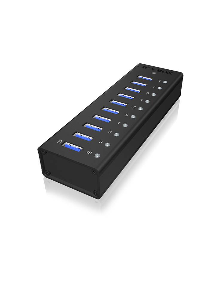 IB-AC6110, 10 Port USB 3.0 Hub, inkl. Ladeport, Aluminium Gehäuse mit Netzteil