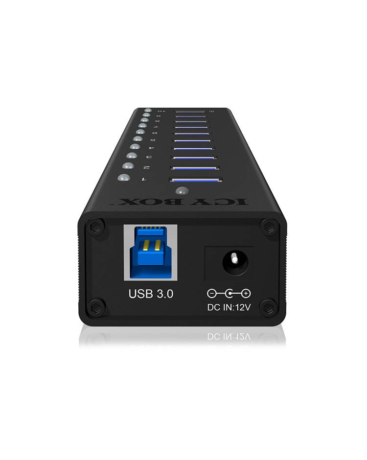 IB-AC6110, 10 Port USB 3.0 Hub, inkl. Ladeport, Aluminium Gehäuse mit Netzteil