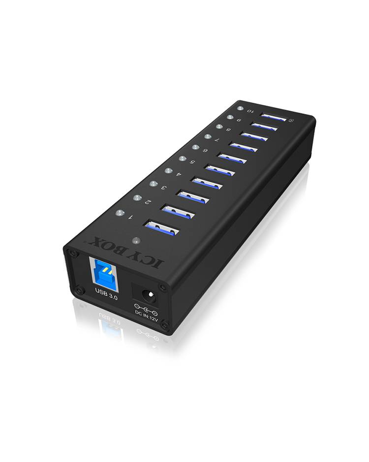 IB-AC6110, 10 Port USB 3.0 Hub, inkl. Ladeport, Aluminium Gehäuse mit Netzteil