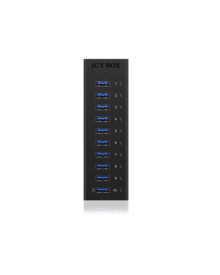 IB-AC6110, 10 Port USB 3.0 Hub, inkl. Ladeport, Aluminium Gehäuse mit Netzteil