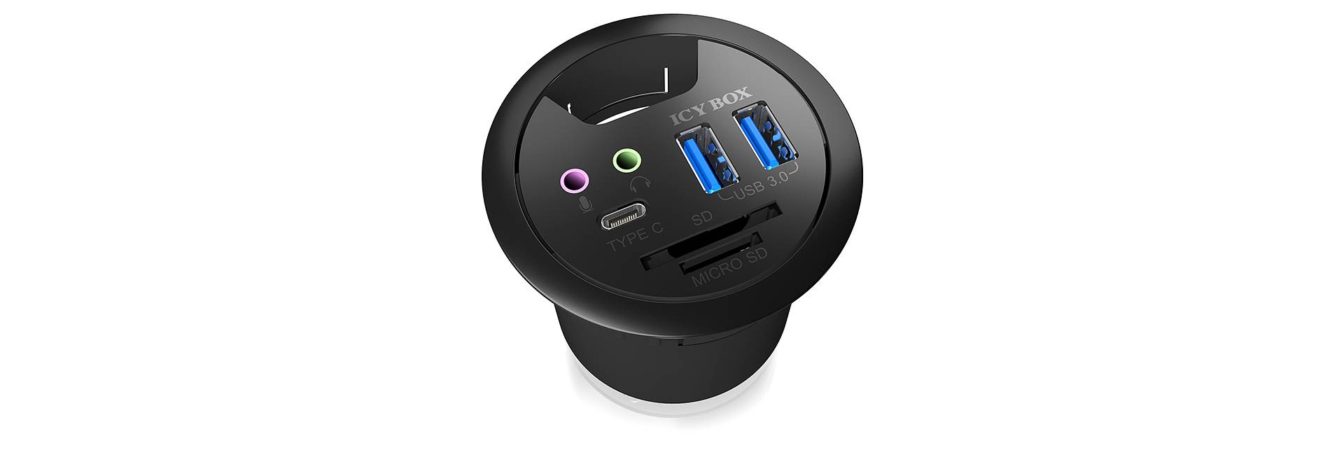 IB-HUB1404A, Tisch-Hub, 2x Type-A, 1x Type-C, 1x Audio Ein-/Ausgang, 1x SD/MicroSD Slot