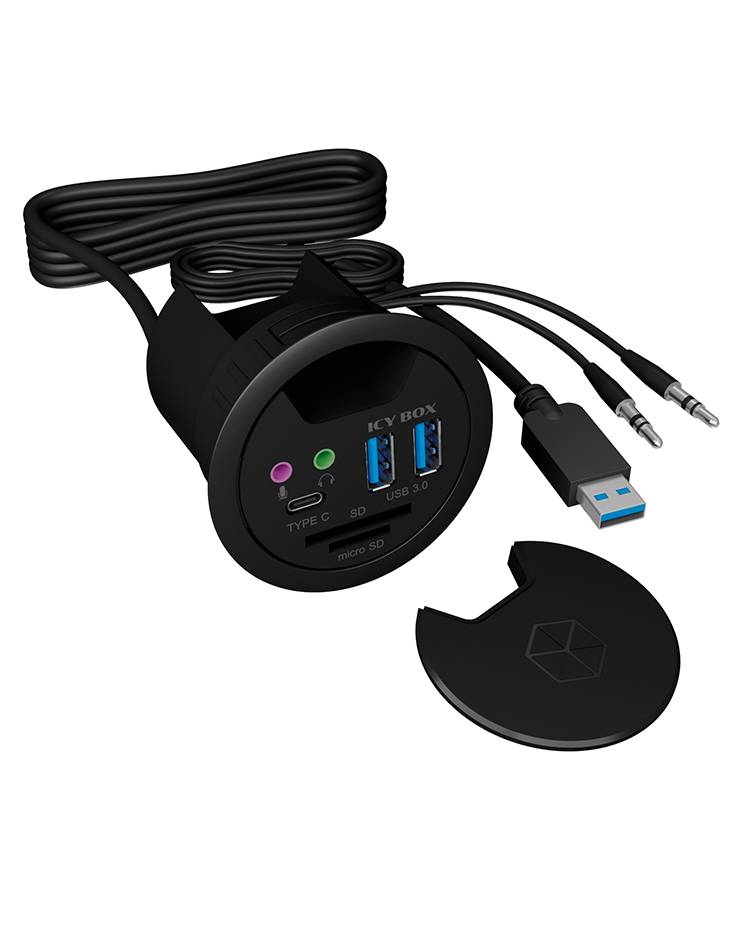 IB-HUB1404A, Tisch-Hub, 2x Type-A, 1x Type-C, 1x Audio Ein-/Ausgang, 1x SD/MicroSD Slot