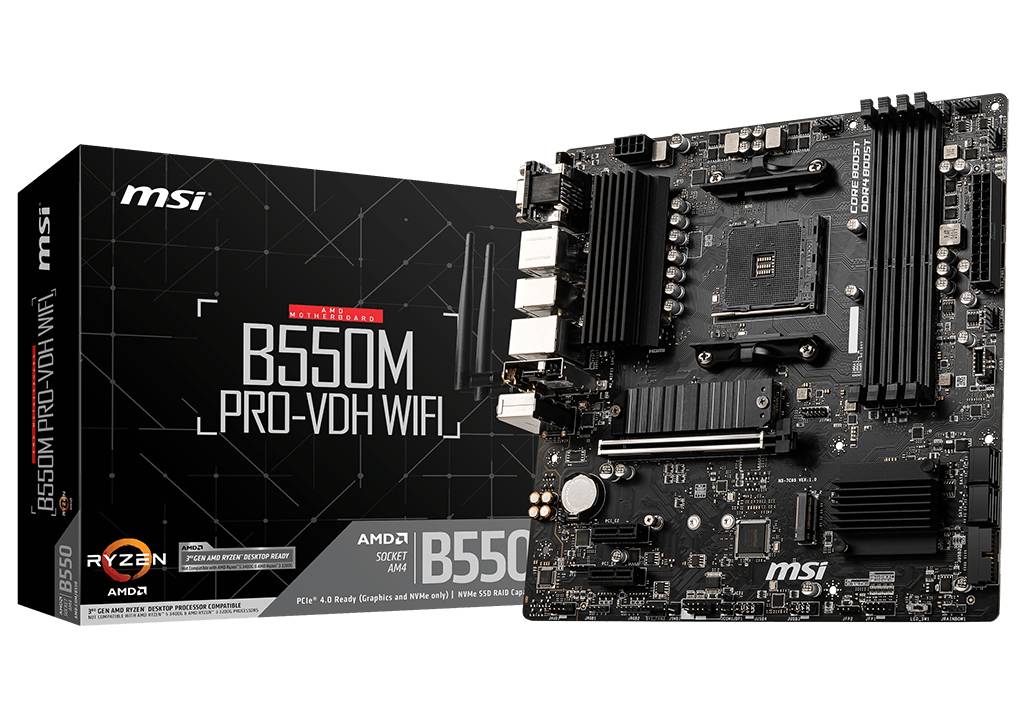 MSI B550M PRO-VDH WIFI Mainboard Sockel (PC) AMD® AM4 Formfaktor (Details) Micro-ATX Mainboard-Chipsatz AMD® B550