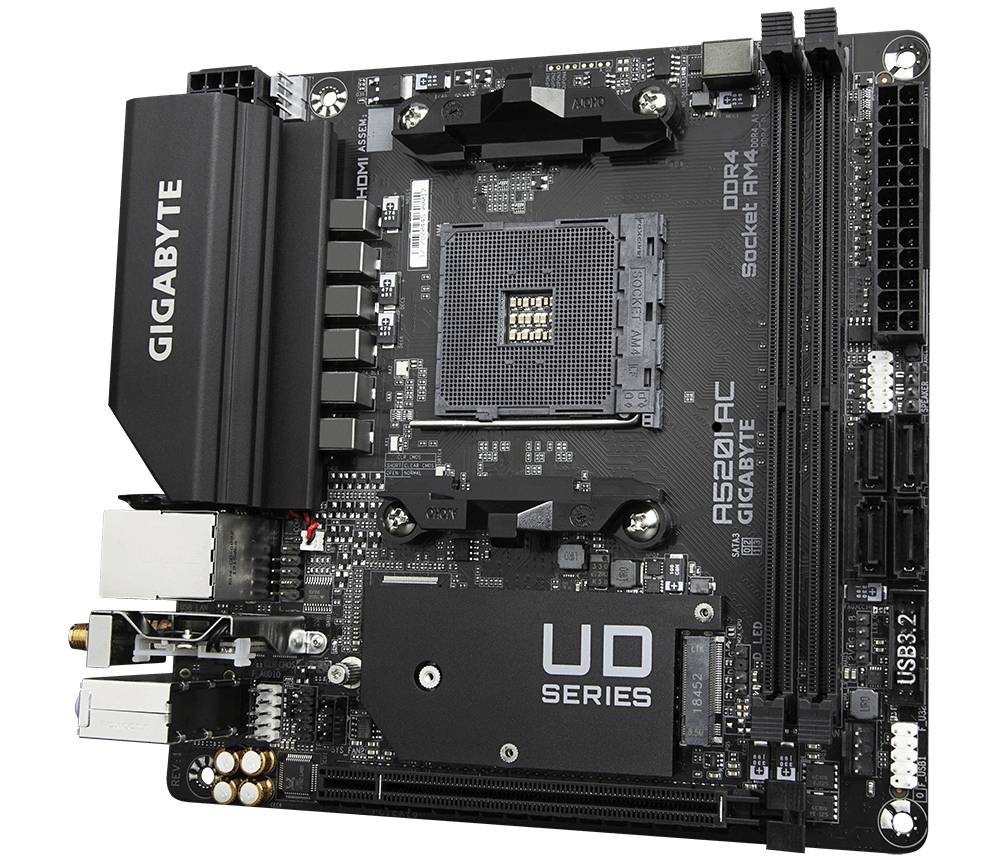 Gigabyte A520I AC Mainboard Sockel (PC) AMD® AM4 Formfaktor (Details) Mini-ITX Mainboard-Chipsatz AMD® A520