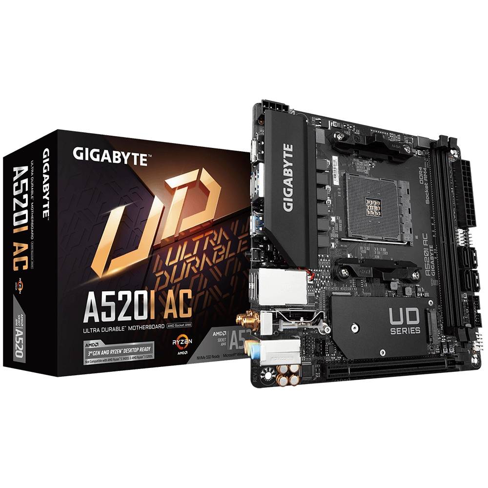 Gigabyte A520I AC Mainboard Sockel (PC) AMD® AM4 Formfaktor (Details) Mini-ITX Mainboard-Chipsatz AMD® A520