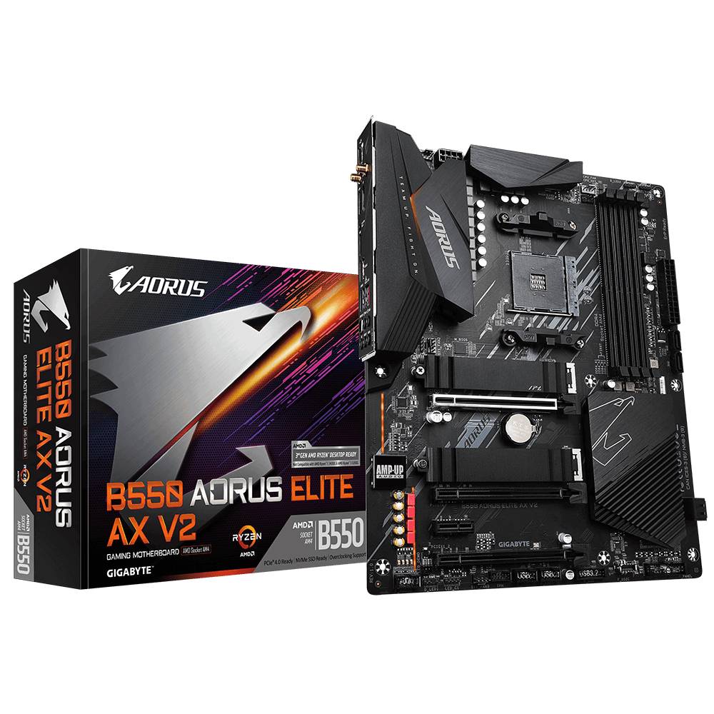 Gigabyte B550 AORUS ELITE AX V2 Mainboard Sockel (PC) AMD® AM4 Formfaktor (Details) ATX Mainboard-Chipsatz AMD® B550