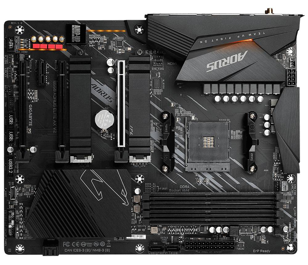 Gigabyte B550 AORUS ELITE AX V2 Mainboard Sockel (PC) AMD® AM4 Formfaktor (Details) ATX Mainboard-Chipsatz AMD® B550