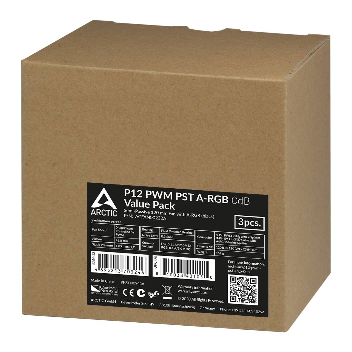 Arctic P12 PC-Gehäuse-Lüfter Schwarz, Weiß (B x H x T) 120 x 25 x 120 mm inkl. LED-Beleuchtung