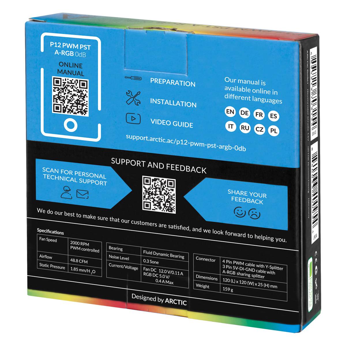 Arctic P12 PC-Gehäuse-Lüfter Schwarz, Weiß (B x H x T) 120 x 25 x 120 mm inkl. LED-Beleuchtung