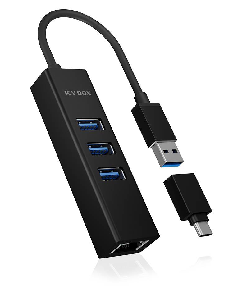 ICY BOX IB-HUB1419-LAN 4 Port USB 3.2 Gen 1-Hub (USB 3.0) Schwarz