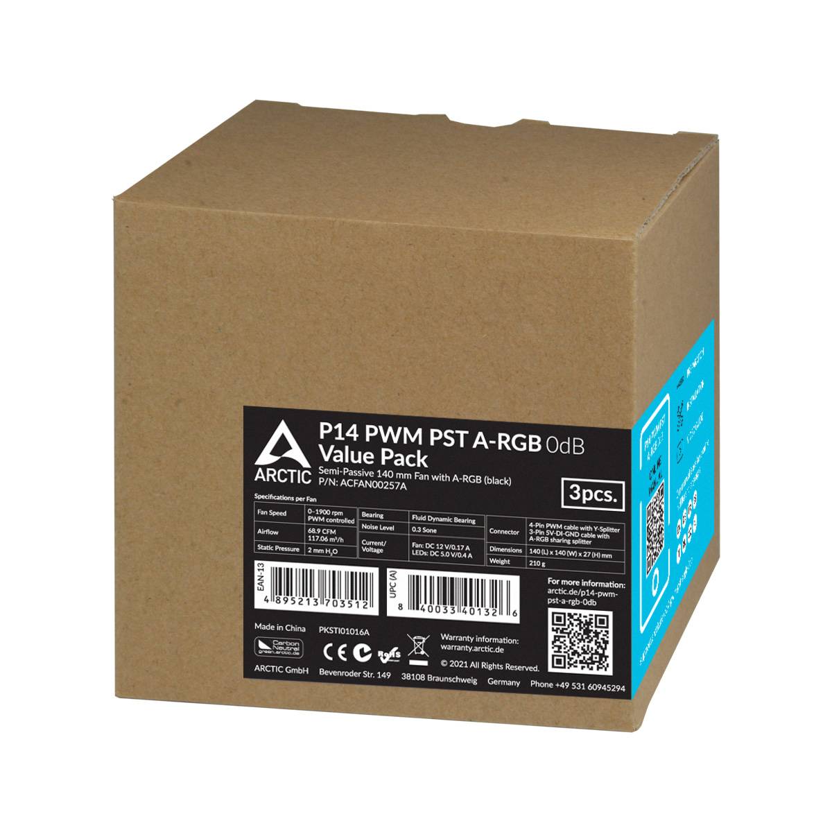 Arctic P14 PC-Gehäuse-Lüfter Schwarz (B x H x T) 140 x 27 x 140mm inkl. LED-Beleuchtung