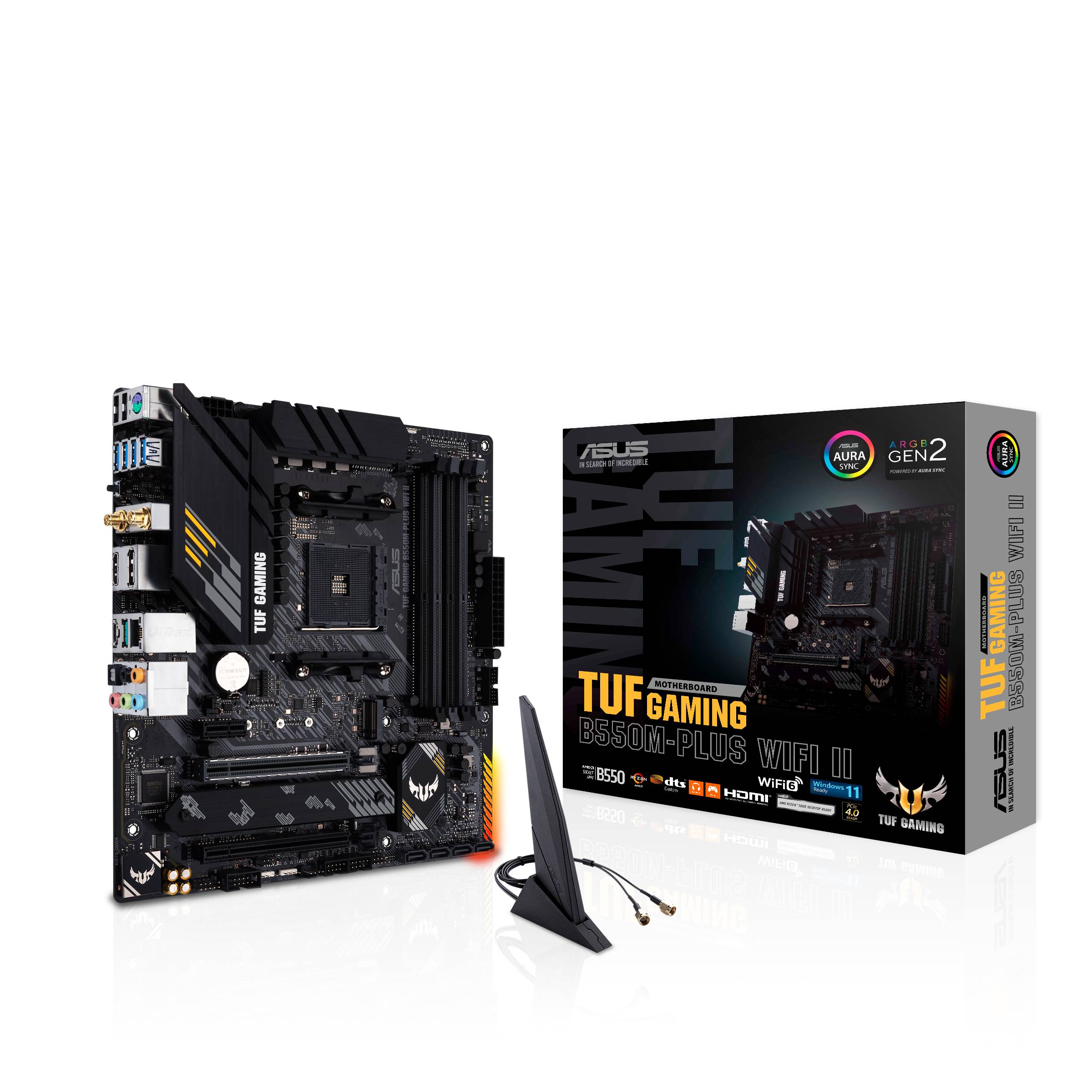 Asus TUF GAMING B550M-PLUS WIFI II Mainboard Sockel (PC) AMD® AM4 Formfaktor (Details) Micro-ATX Mainboard-Chipsatz AMD® B550