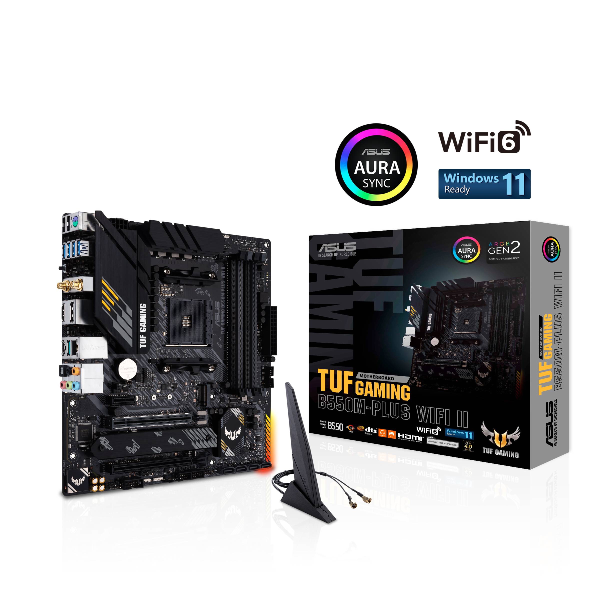 Asus TUF GAMING B550M-PLUS WIFI II Mainboard Sockel (PC) AMD® AM4 Formfaktor (Details) Micro-ATX Mainboard-Chipsatz AMD® B550