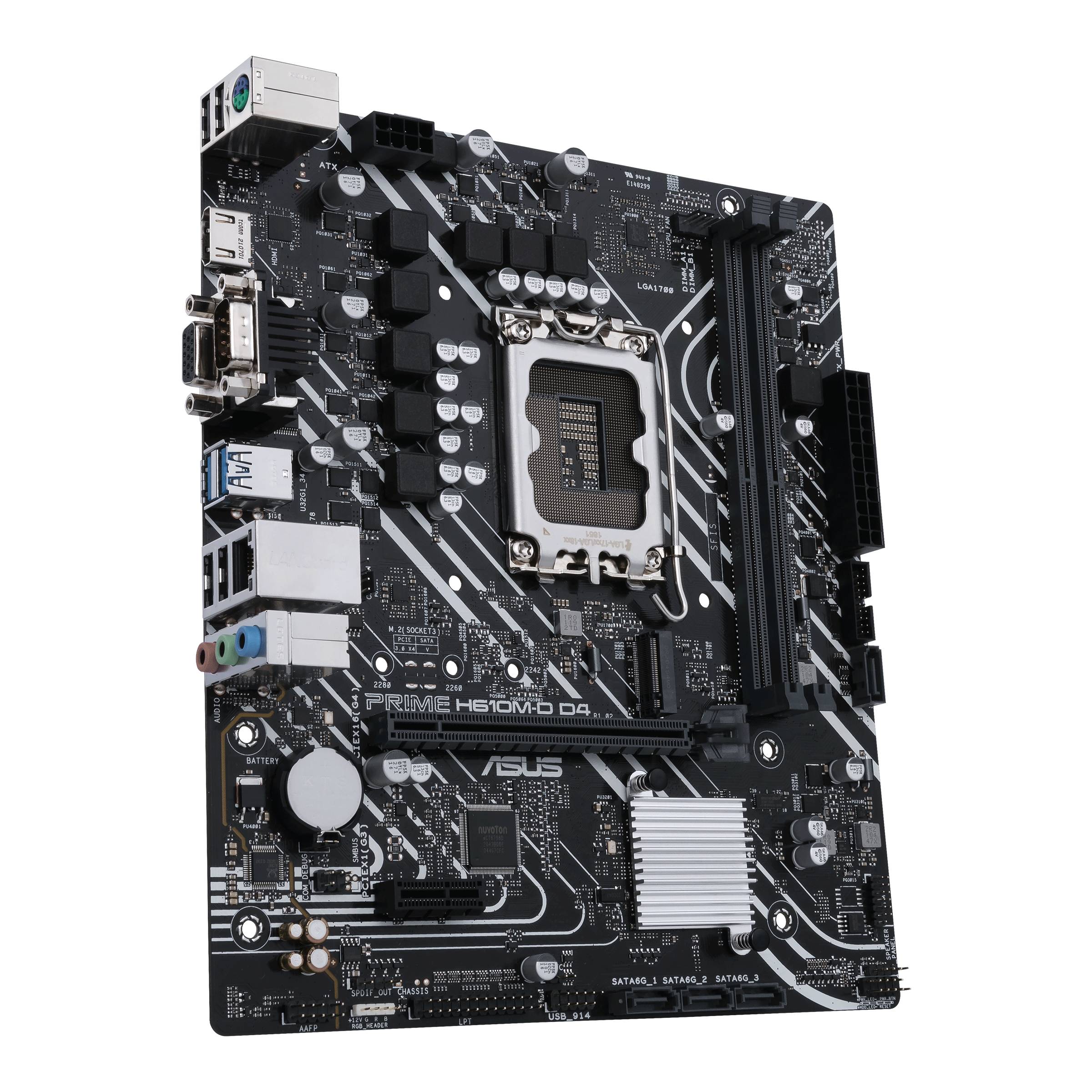 Eine schwarze ASUS-Mainboard-Platine mit weißen Markierungen und eingezeichneten Schaltkreisen, diverse Anschlüsse oben und links.