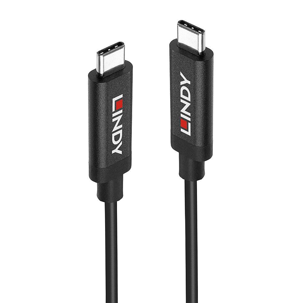 Zwei schwarze USB-C-Kabel mit der Aufschrift 'LINDY' auf den Steckern.