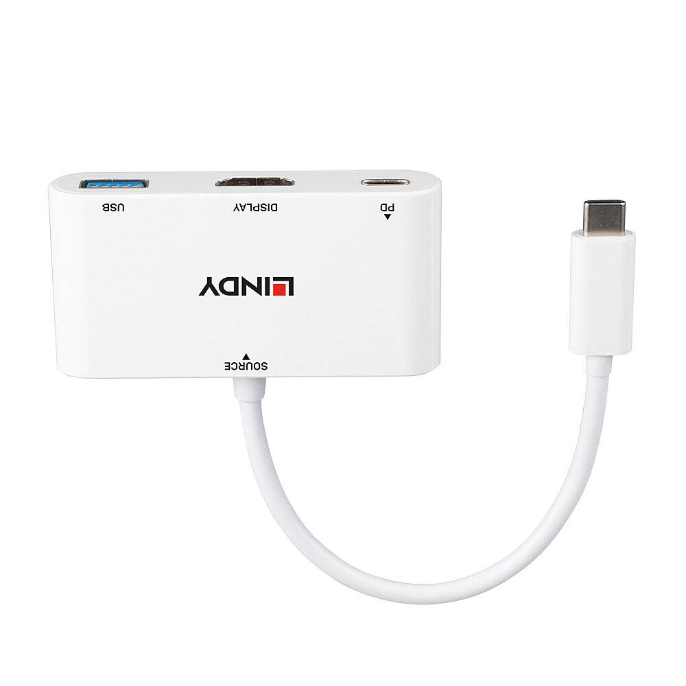 LINDY USB-C® Adapter [1x USB-C® Stecker - 1x HDMI-Buchse, USB 3.2 Gen 1 Buchse A (USB 3.0)] 43340 0.18m