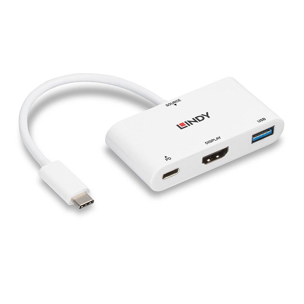 LINDY USB-C® Adapter [1x USB-C® Stecker - 1x HDMI-Buchse, USB 3.2 Gen 1 Buchse A (USB 3.0)] 43340 0.18m