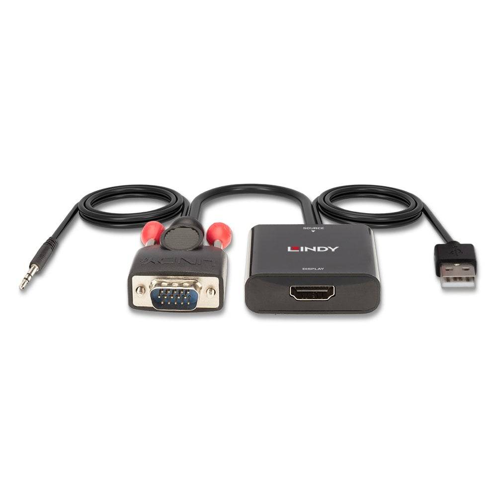 LINDY VGA Adapter [1x VGA-Stecker, Klinkenstecker 3.5mm - 1x HDMI-Buchse, USB 3.2 Gen 1 Buchse A (USB 3.0)] 38284
