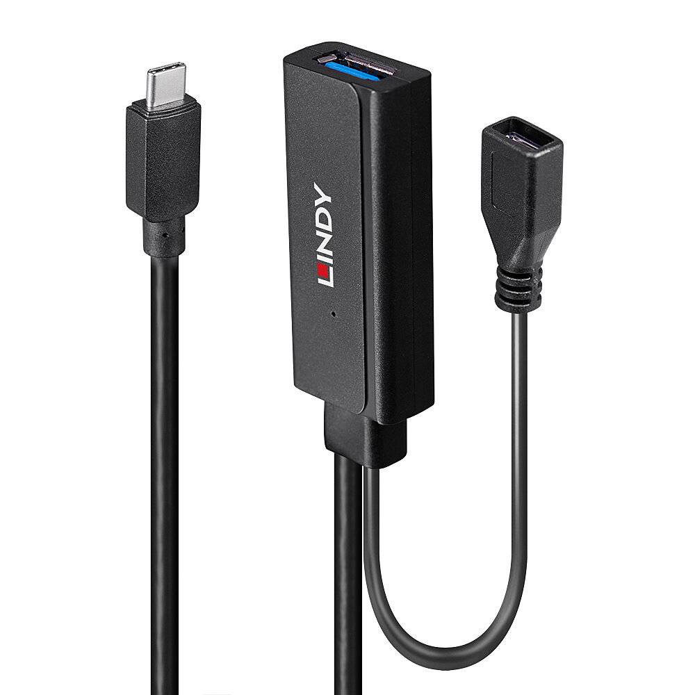 USB-C auf HDMI-Adapter mit schwarzem Kabel. Adapter markiert mit 'Lindy'. Enthält HDMI-Anschluss für die Verbindung zu Displays.
