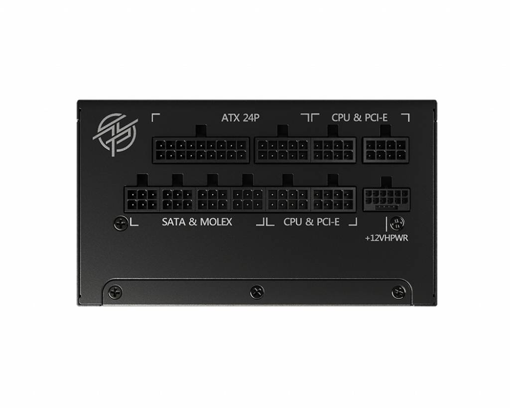 Netzteilanschlussfeld: ATX 24P, SATA & Molex, CPU & PCI-E, +12VHPWR.