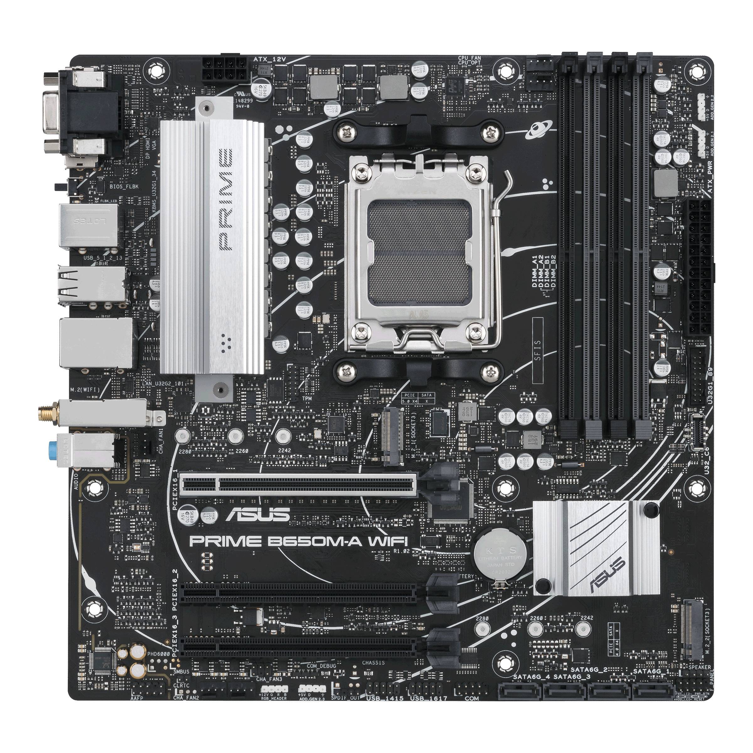 Asus PRIME B650M-A WIFI Mainboard Sockel (PC) AMD® AM5 Formfaktor (Details) Micro-ATX Mainboard-Chipsatz AMD® B650