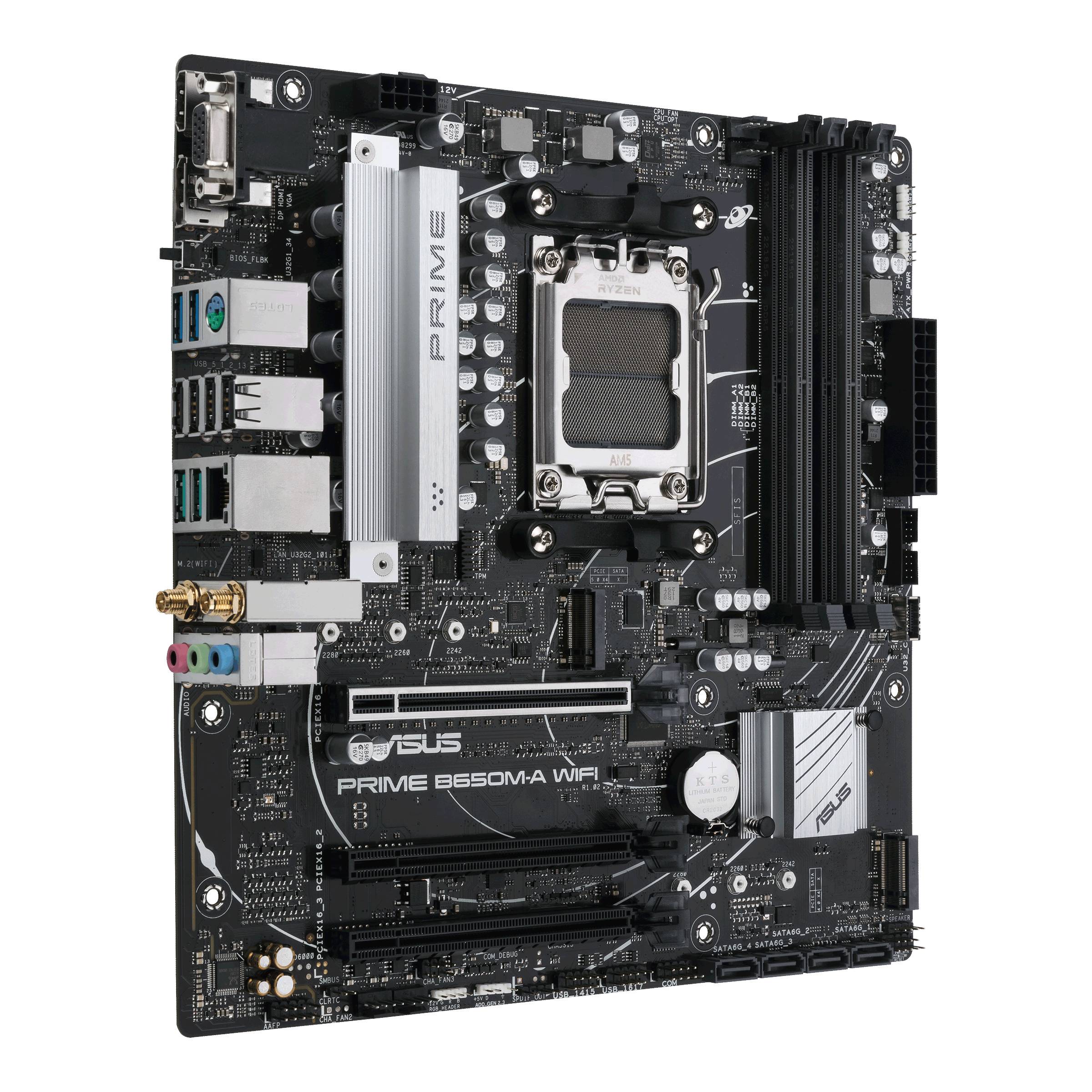 ASUS Prime B650M-A WIFI - Motherboard - micro ATX - Socket AM5 - AMD B650 Chipsatz - USB 3.2 Gen 1, USB 3.2 Gen 2, USB-C