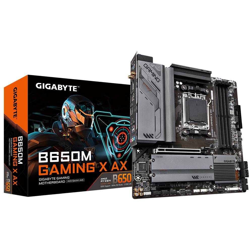 Gigabyte B650M GAMING X AX (rev. 1.x) Mainboard Sockel (PC) AMD® AM5 Formfaktor (Details) Micro-ATX Mainboard-Chipsatz AMD® B650