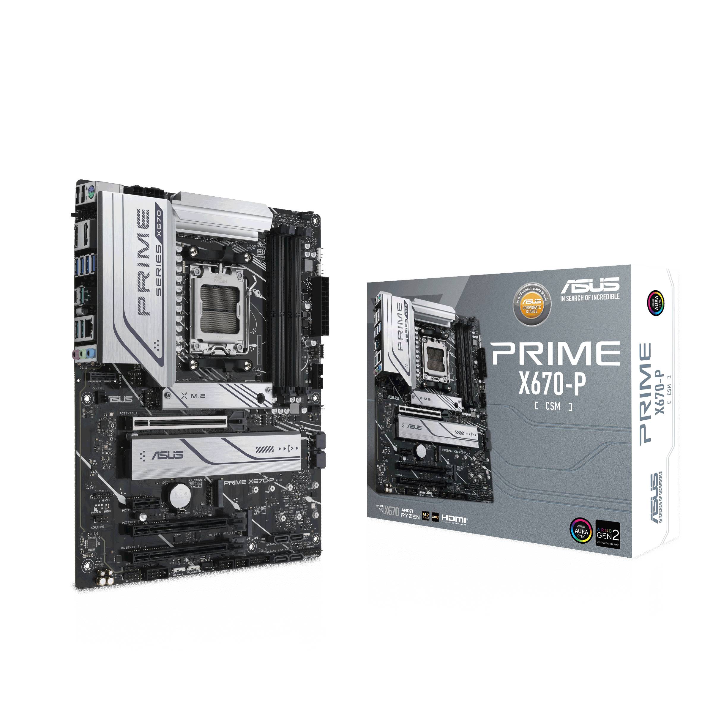 Asus PRIME X670-P-CSM Mainboard Sockel (PC) AMD® AM5 Formfaktor (Details) ATX Mainboard-Chipsatz AMD® X670