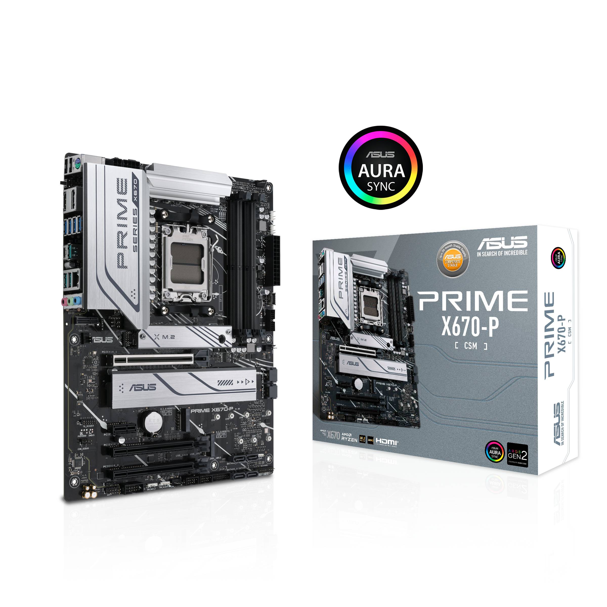Asus PRIME X670-P-CSM Mainboard Sockel (PC) AMD® AM5 Formfaktor (Details) ATX Mainboard-Chipsatz AMD® X670