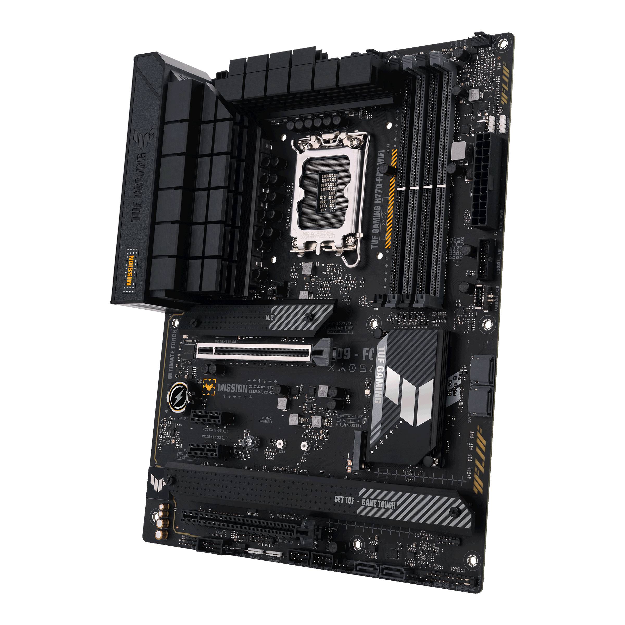 Ein Computer-Motherboard mit einem offenen CPU-Sockel und mehreren Steckplätzen für RAM und Erweiterungskarten.
