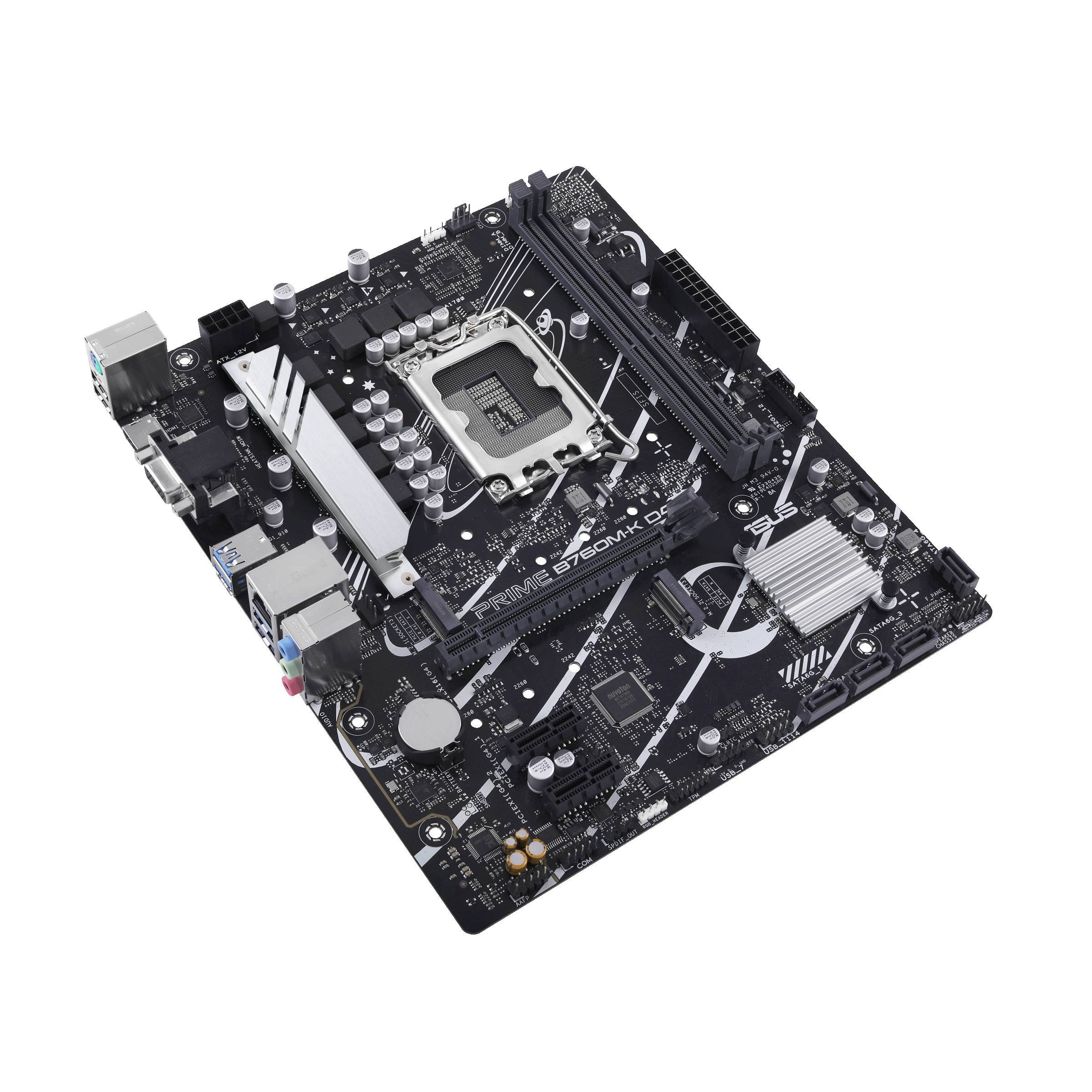 Ein schwarzes Computer-Motherboard mit verschiedenen Anschlüssen und Steckplätzen, geeignet für LGA 1151 Prozessoren.