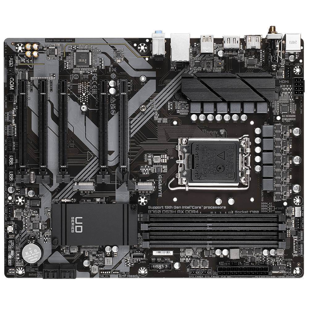 Gigabyte B760 DS3H AX DDR4 Mainboard Sockel (PC) Intel® LGA 1700 Formfaktor (Details) ATX Mainboard-Chipsatz Intel® B760 Express